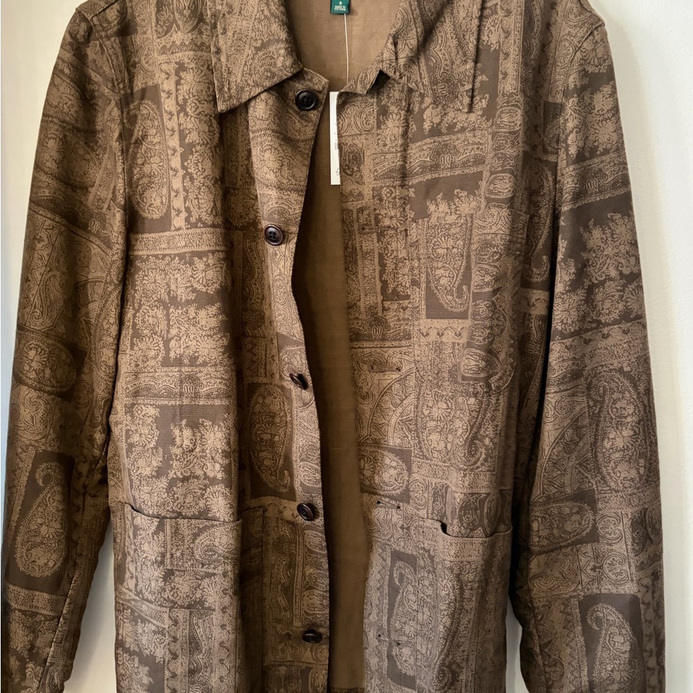 J. Crew Brown Paisley buttoned linnen chore jacket